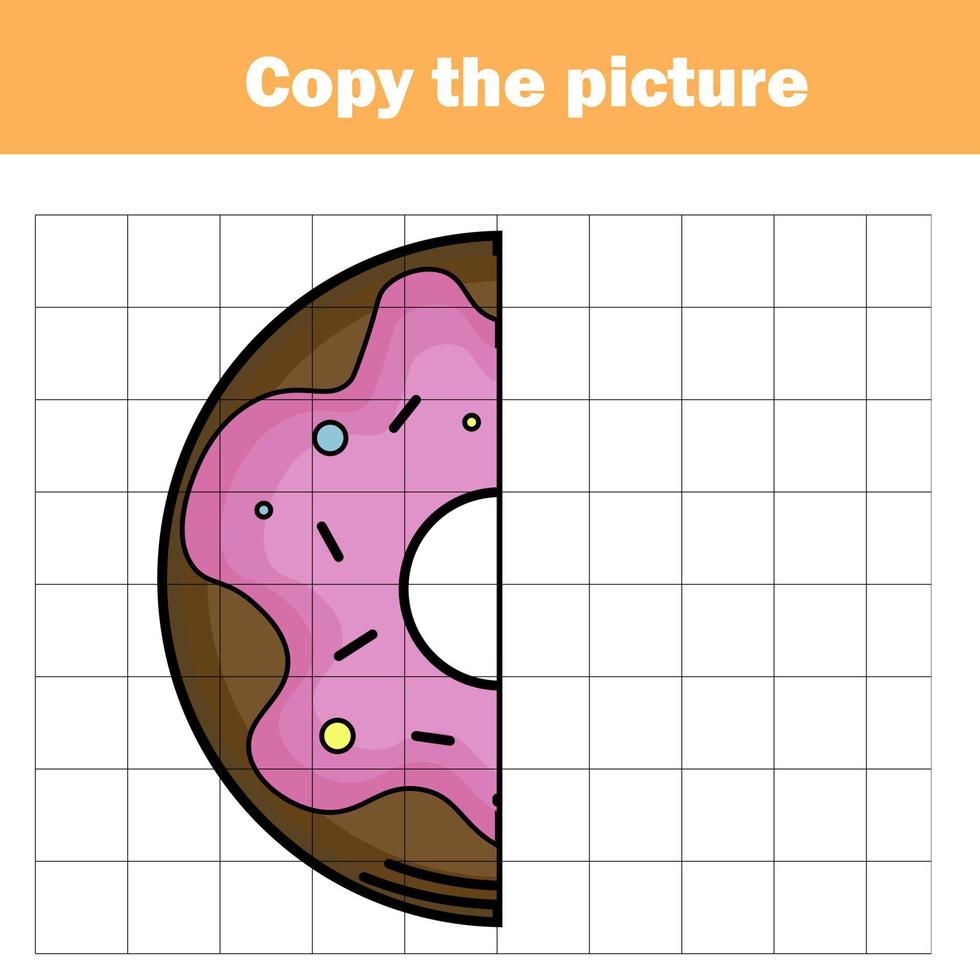 Grid copy game, complete the picture educational children game. Printable kids activity sheet. learning Symmetry drawing vector