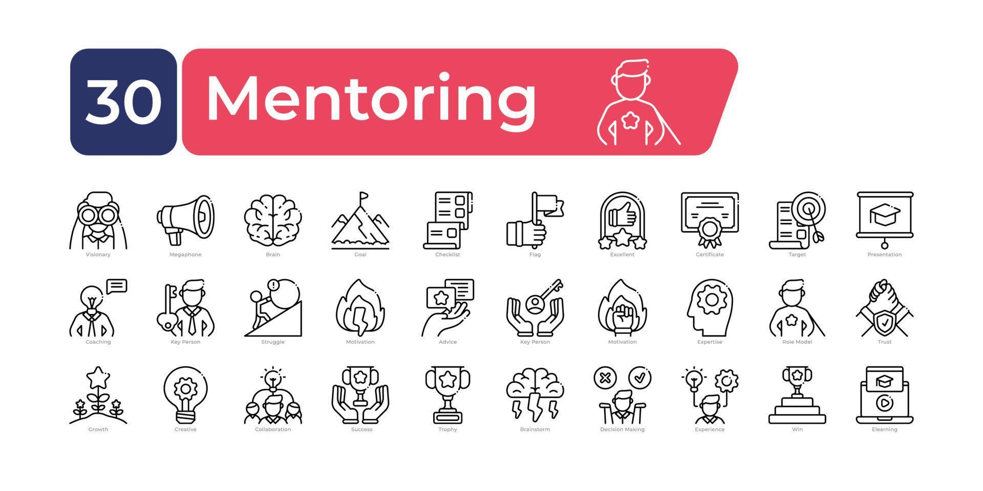 Mentoring icons Pack. Thin line icons set. clean and simple vector icons