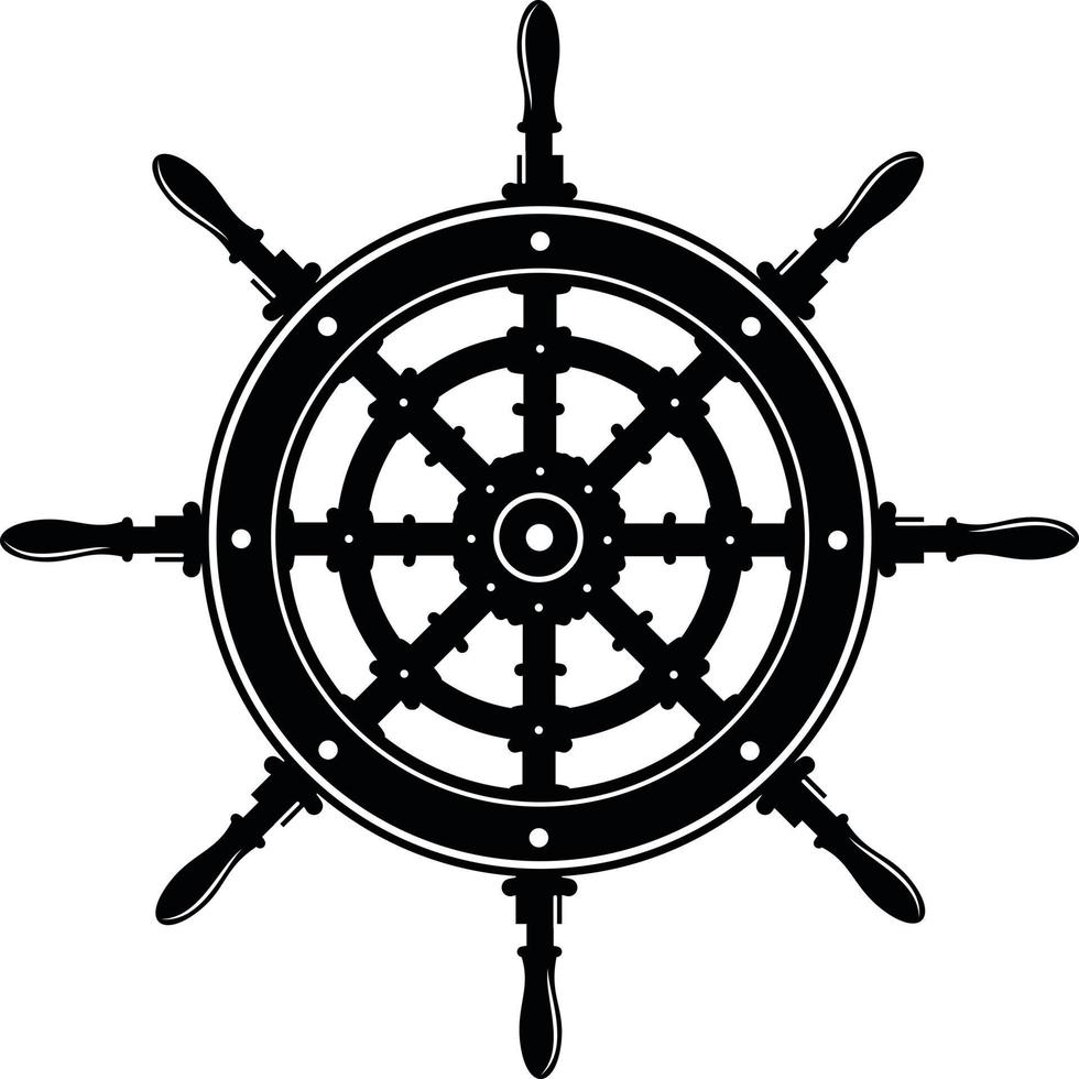 Black And White Illustration Of Ship's Wheel vector