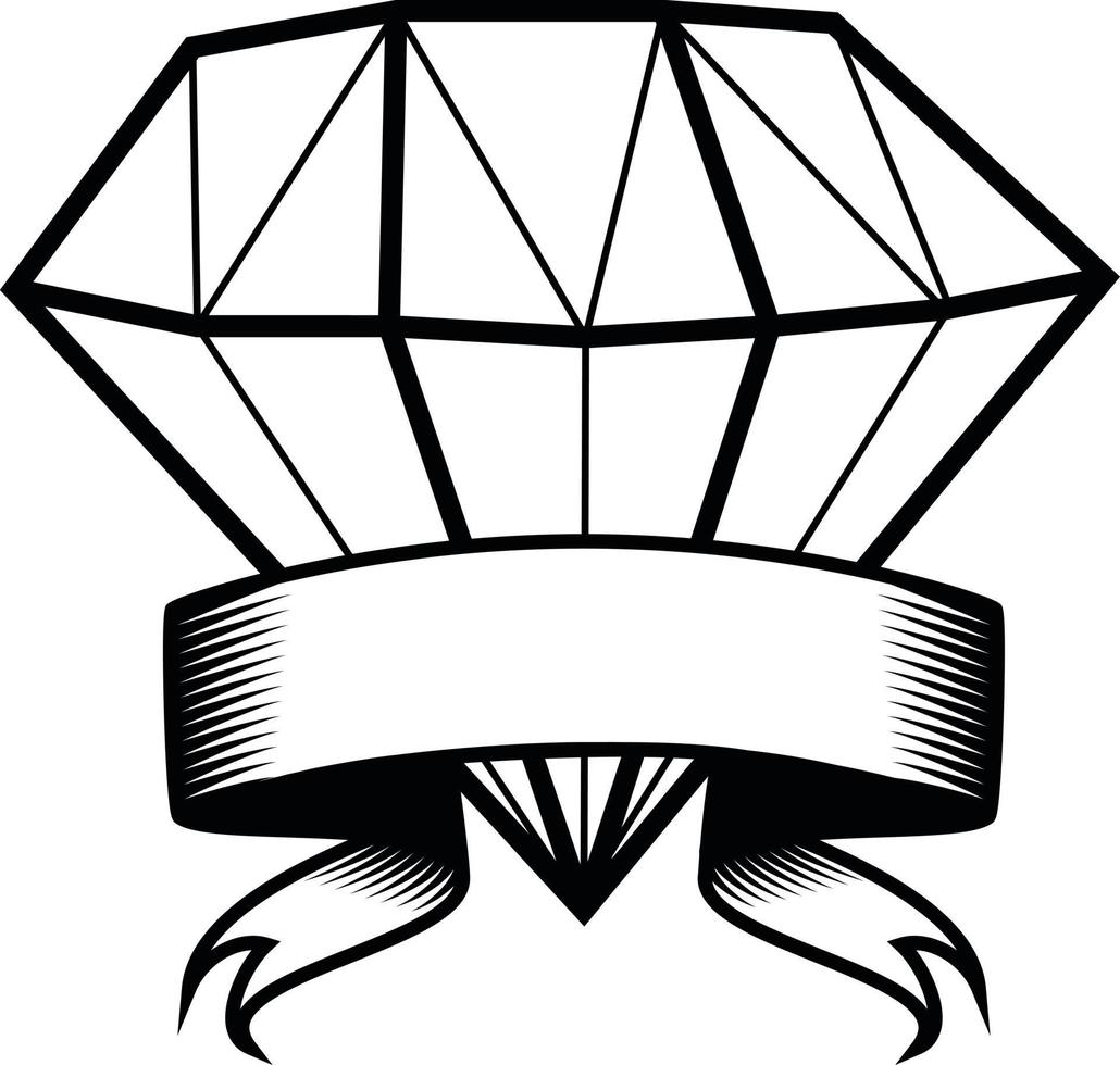 Black And White Image Of A Diamond And White Ribbon vector
