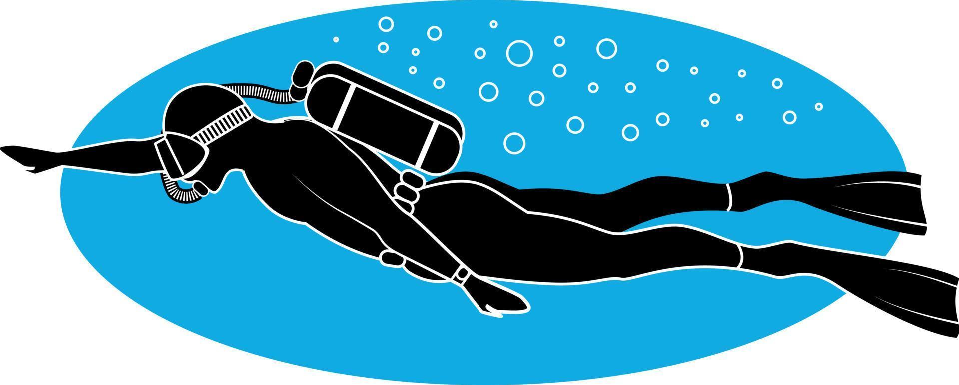 Silhouette Of A Scuba Diver In The Water vector