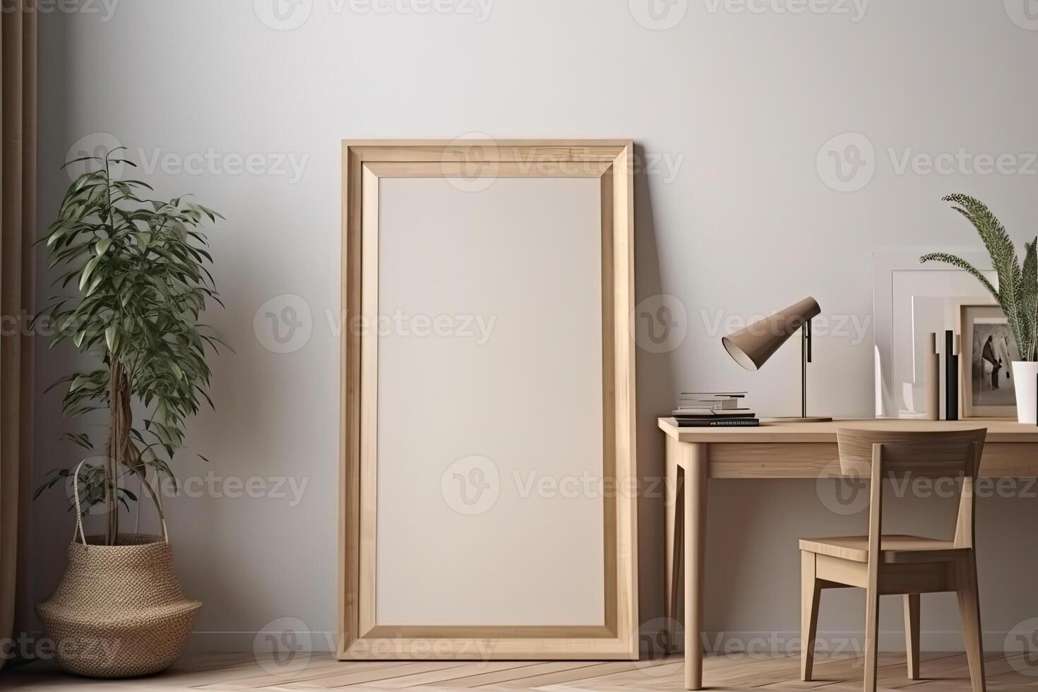 Modern interior in scandinavian style with mock up frame. photo