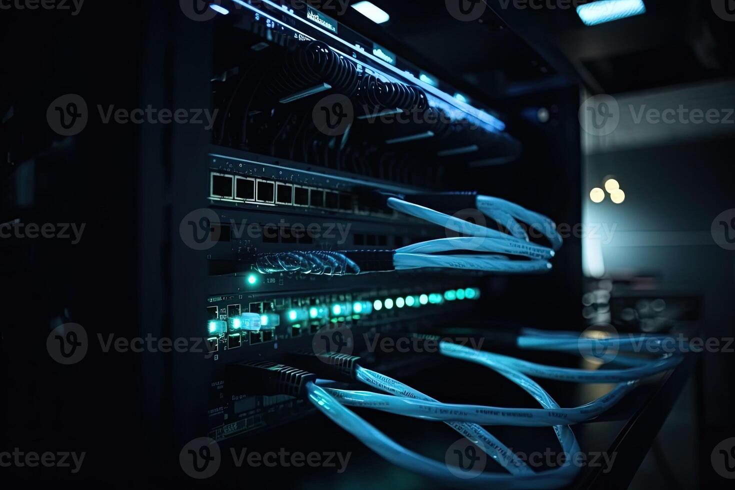 Network cables connected into switches. photo