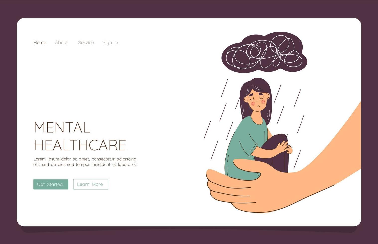 Web template concept of help to woman suffers from depression mental health diseases or Bipolar disorder. vector