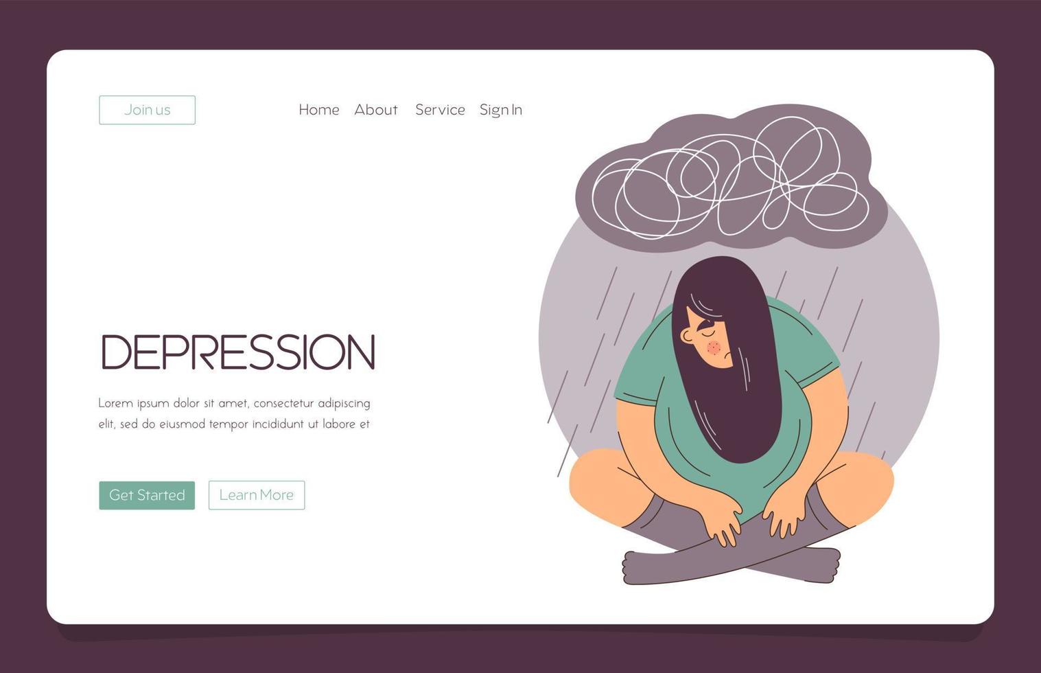 Web template concept of help to woman suffers from depression mental health diseases or Bipolar disorder. vector