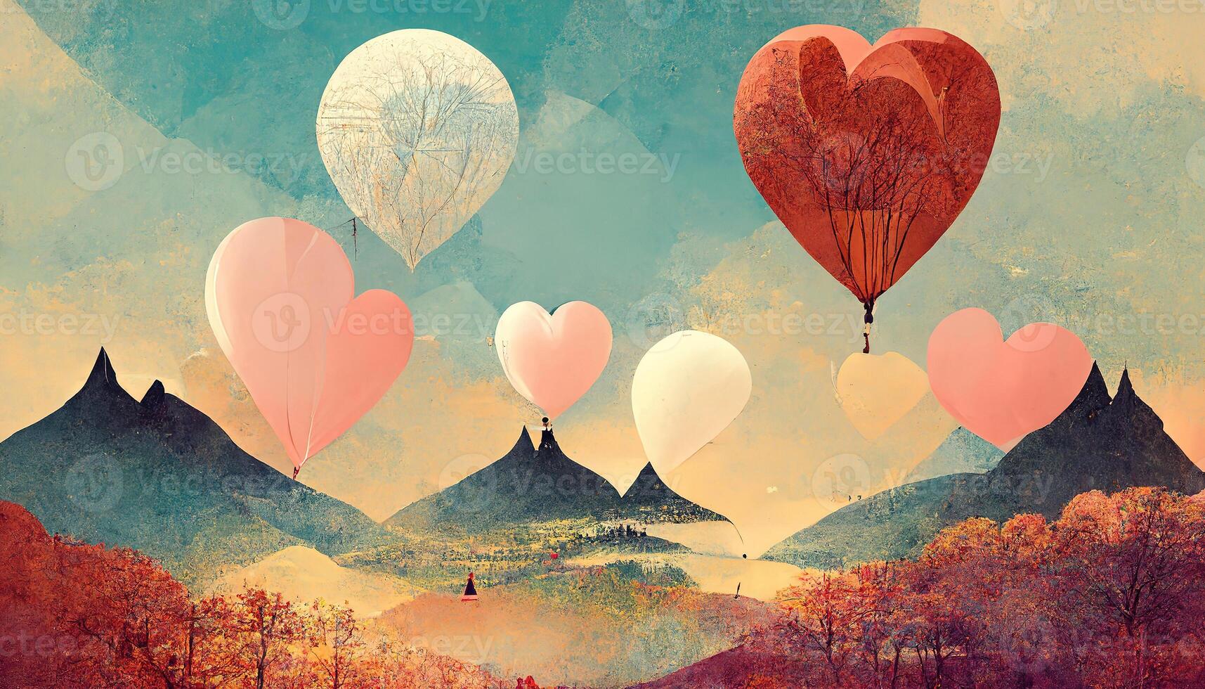 Hot air balloons background in the sky with clouds. photo