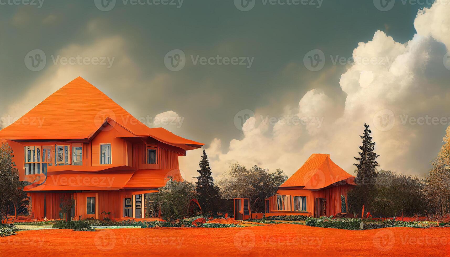 Front view house with money bank-notes. photo