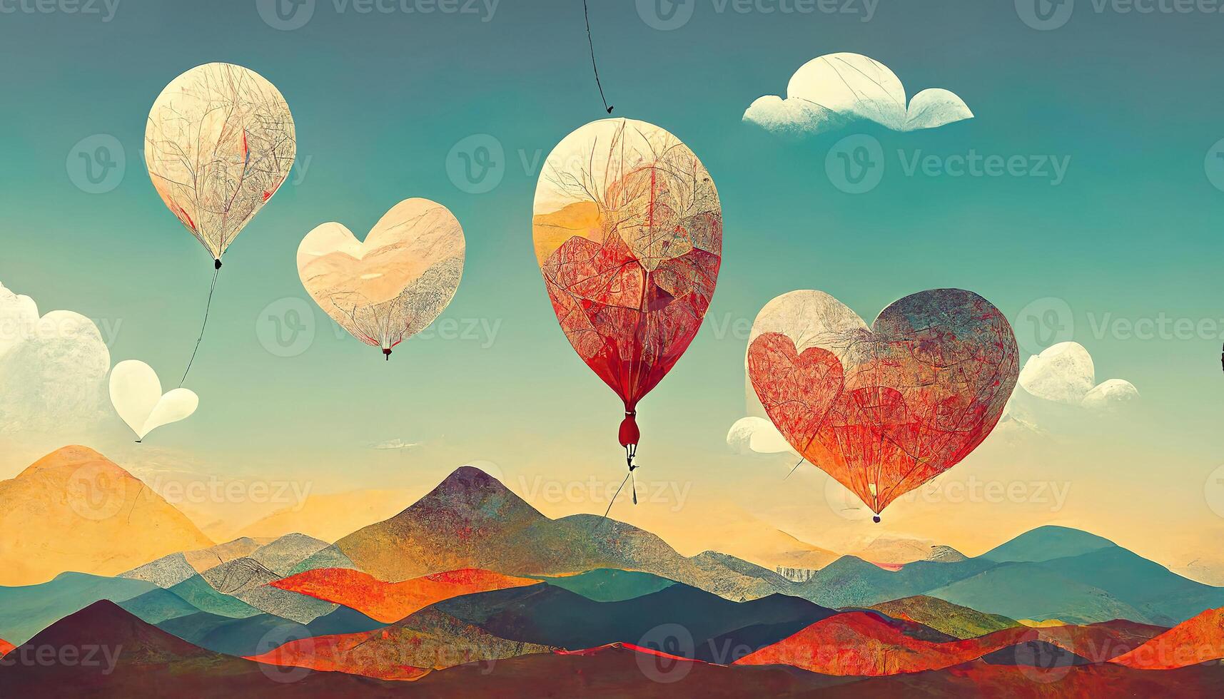 Hot air balloons background in the sky with clouds. photo