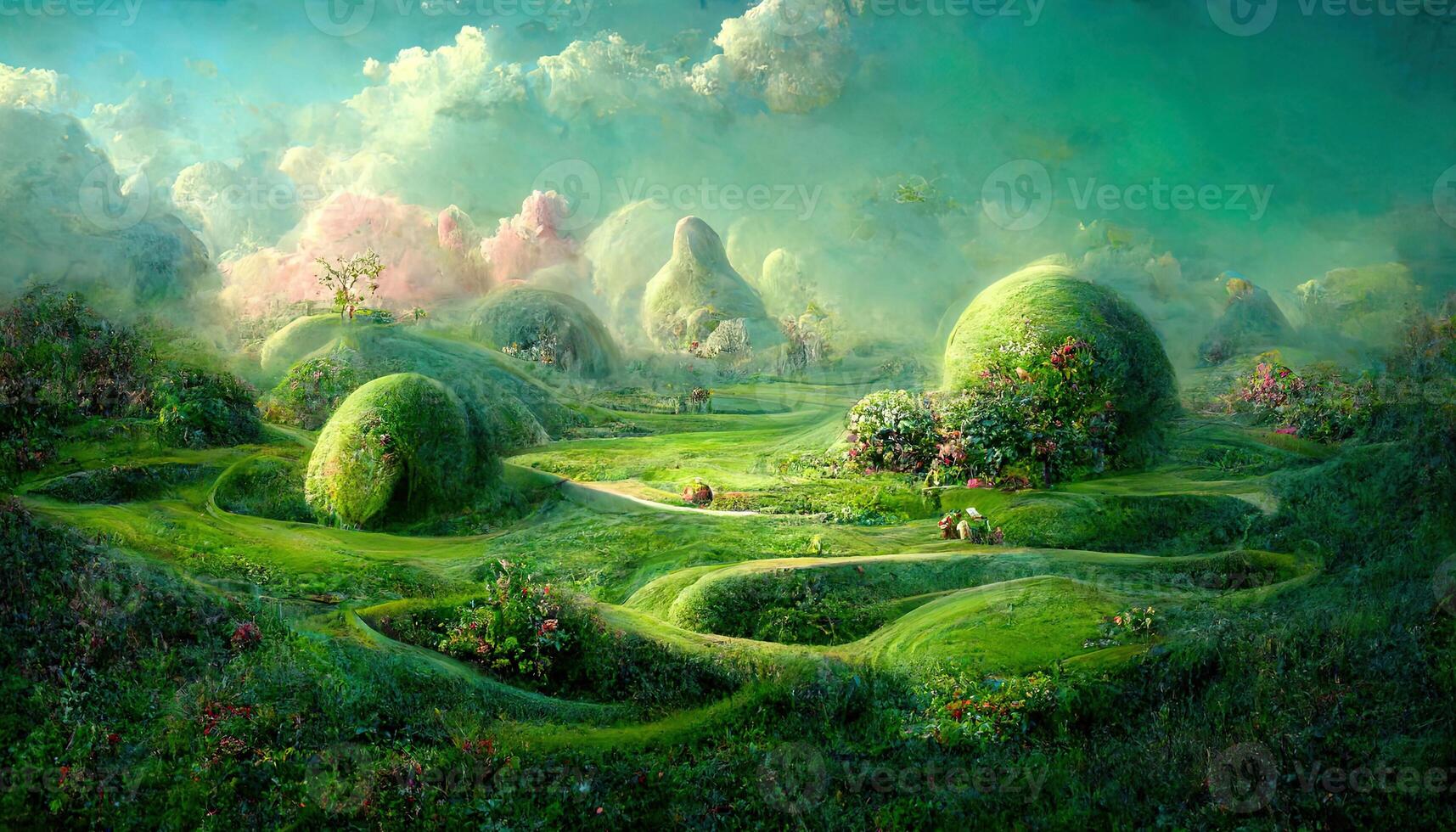 infancia fantasía mundo sueño verde paisaje un claro día ambiental concepto. generativo ai foto