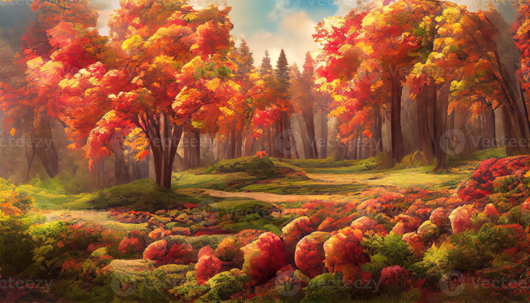 Fall leaves flying in wind. photo