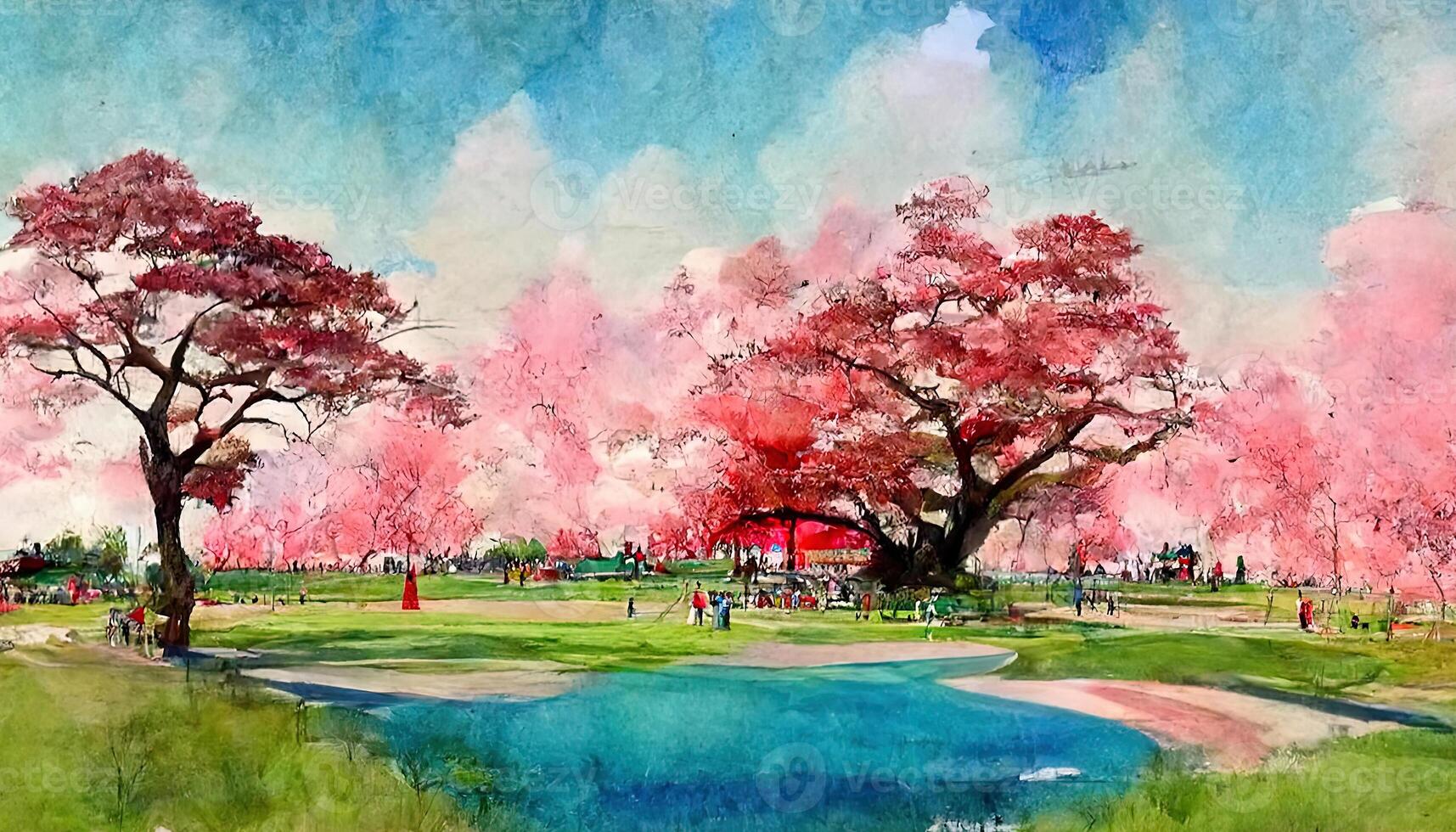 Beautiful cherry blossoms trees blooming in spring. photo