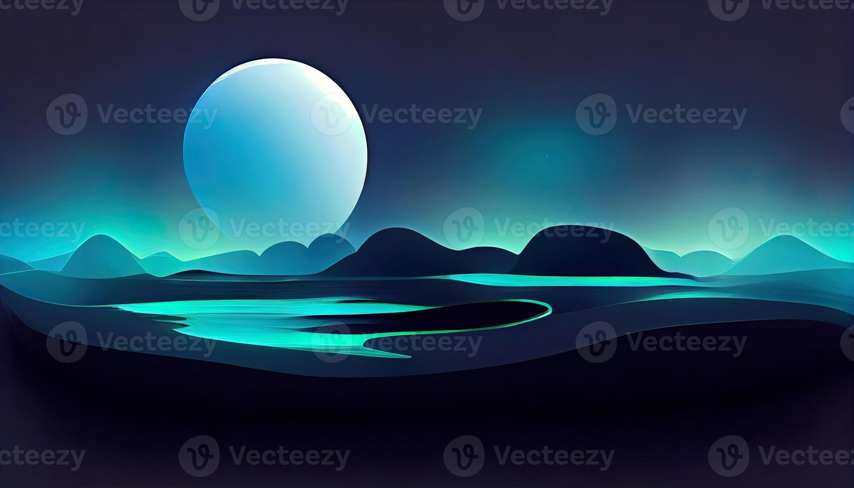 Modern futuristic fantasy night landscape with abstract islands and night sky. photo