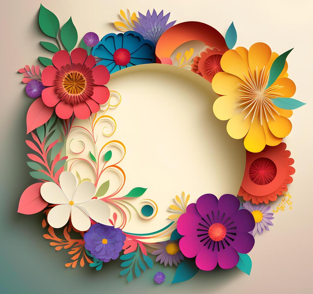 space frame for text with floral elements. paper art. photo