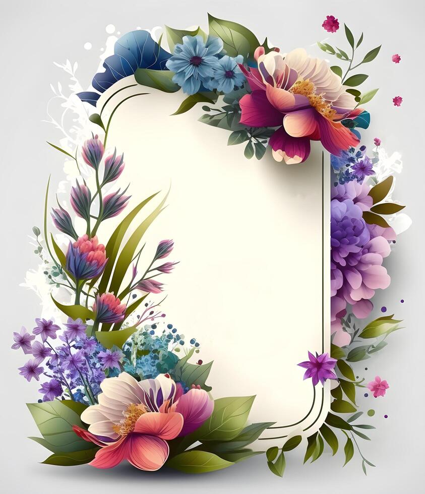 space frame for text with floral elements. background for greeting card, photo