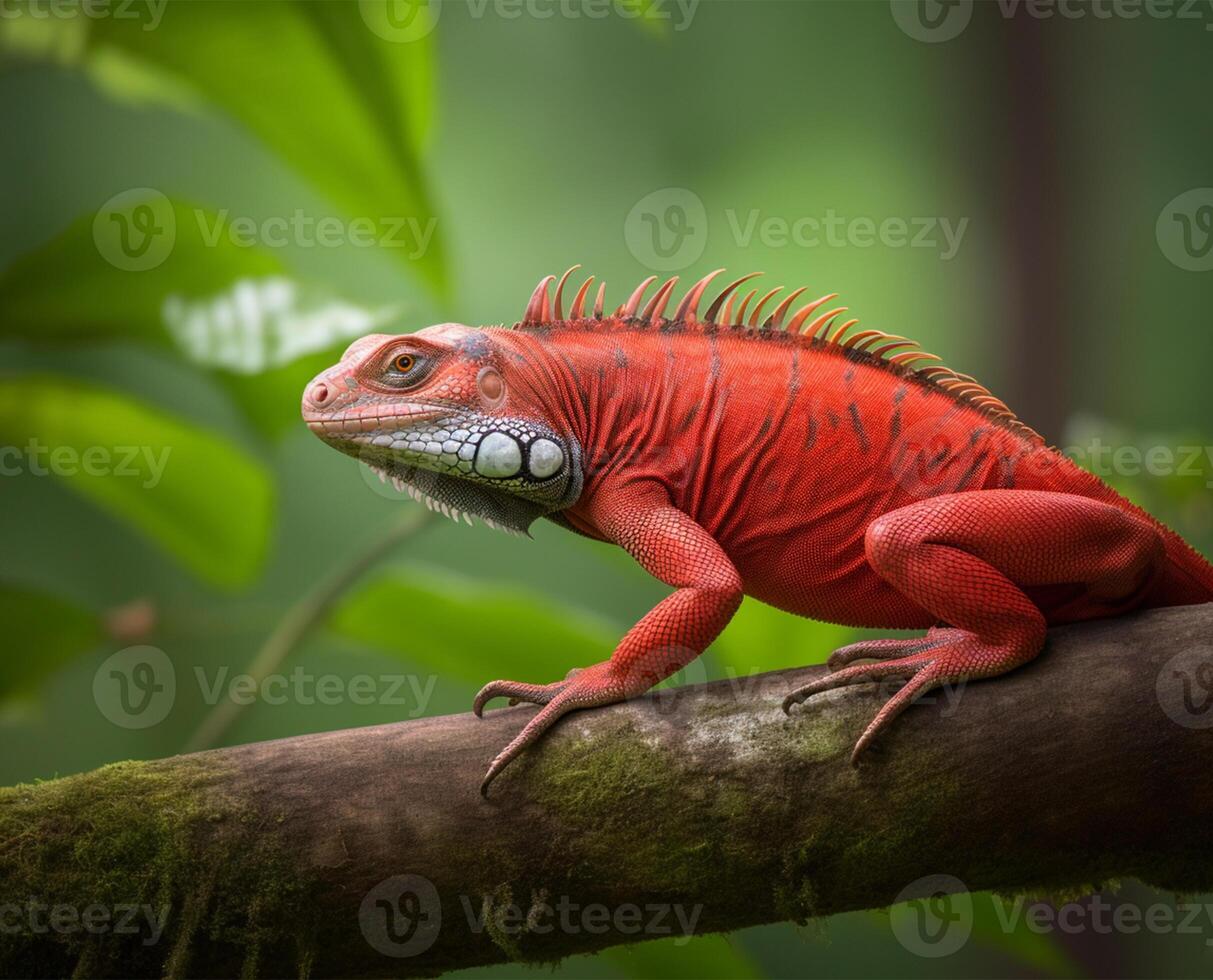 Detailed portrait of red iguana, photo