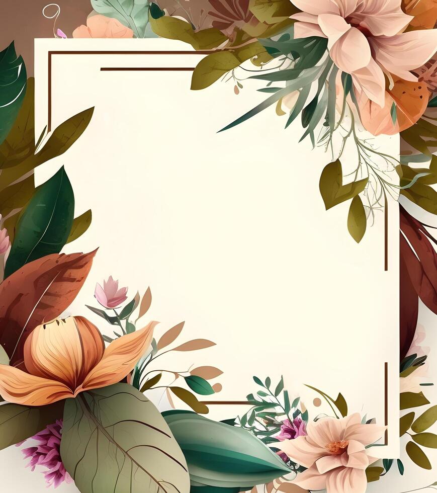 space frame for text with floral elements. background for greeting card, photo