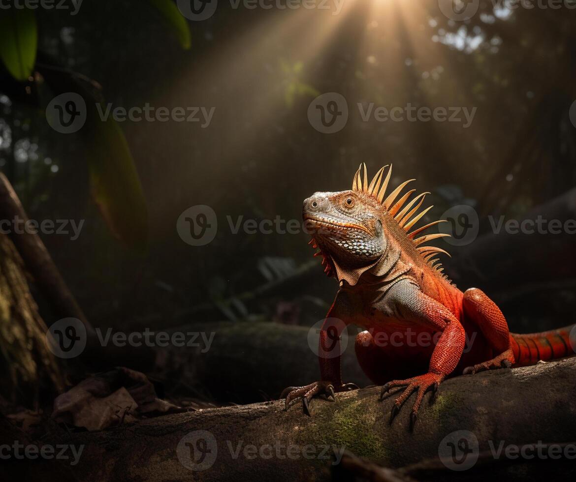 detallado retrato de rojo iguana, generativo ai foto