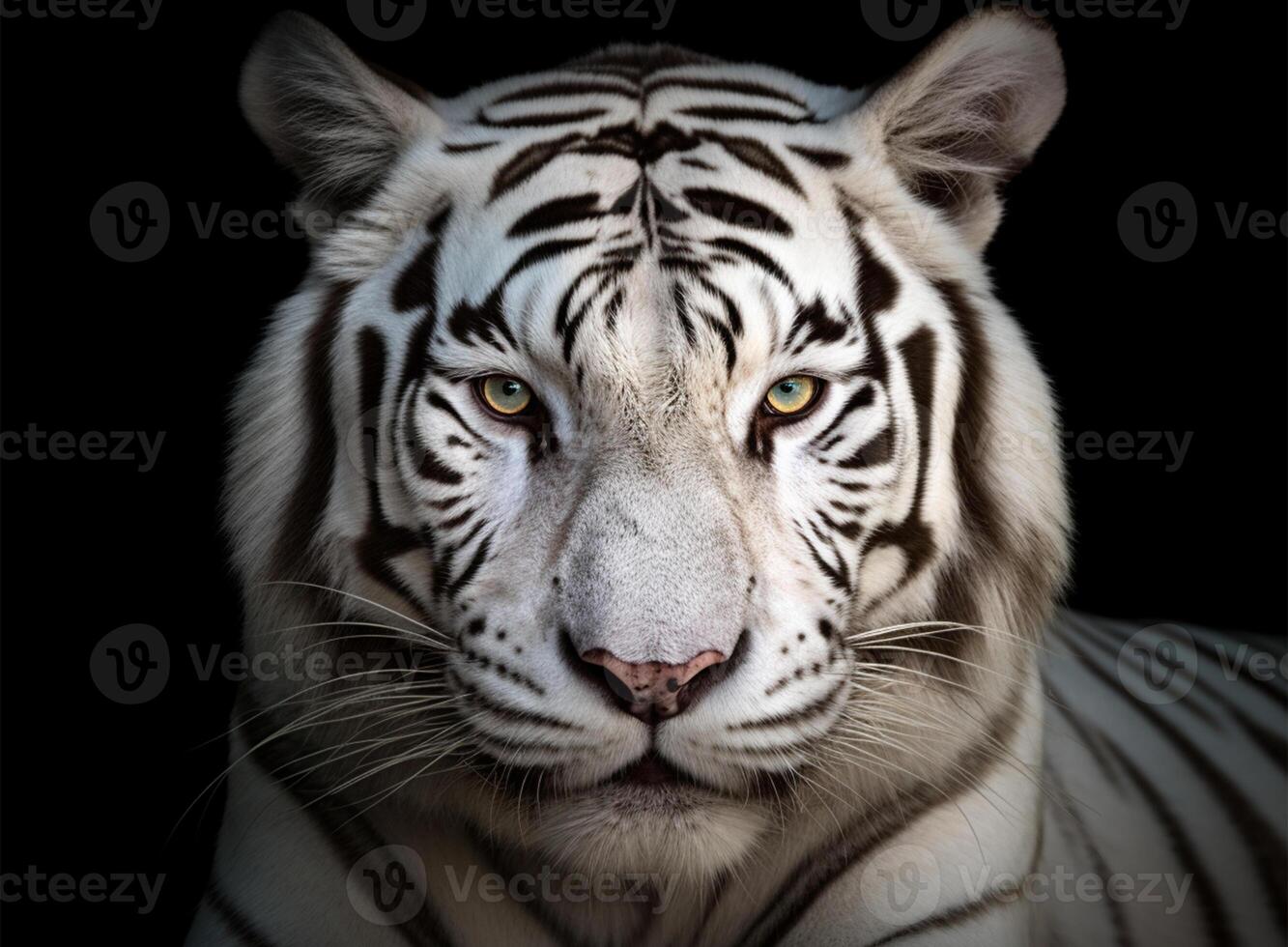 detallado retrato de blanco Tigre rostro, aislado en negro antecedentes. generativo ai foto