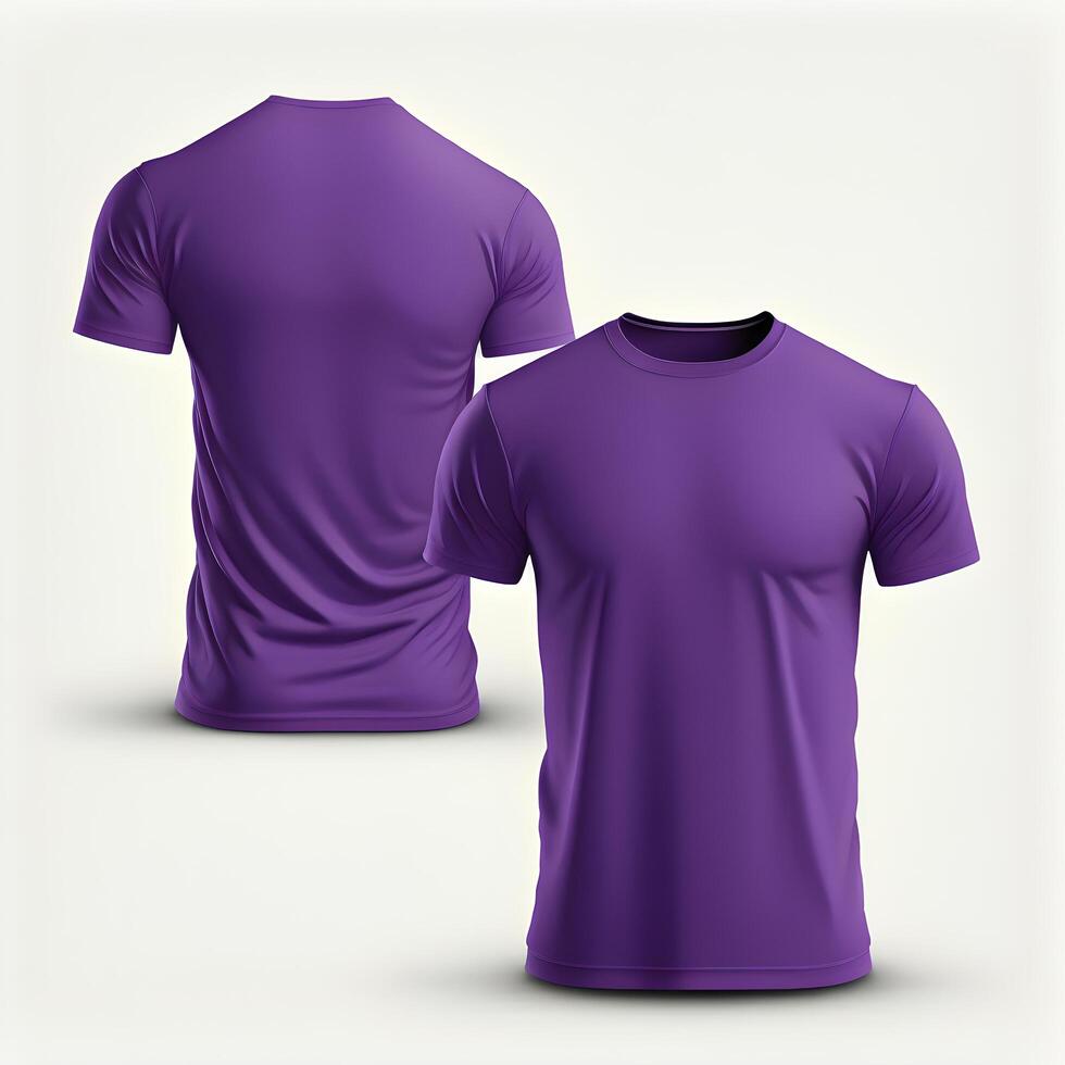 Plain purple t-shirt mockup template. front and back view. photo