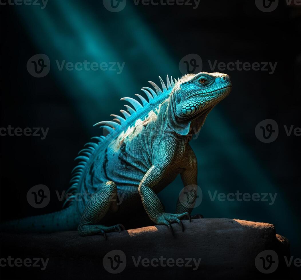 detallado retrato de azul iguana, generativo ai foto