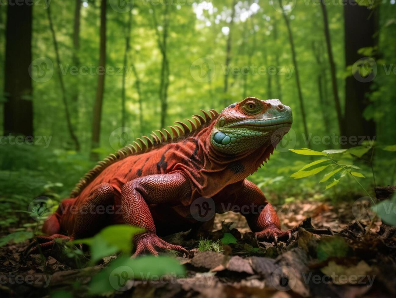 detallado retrato de rojo iguana, generativo ai foto