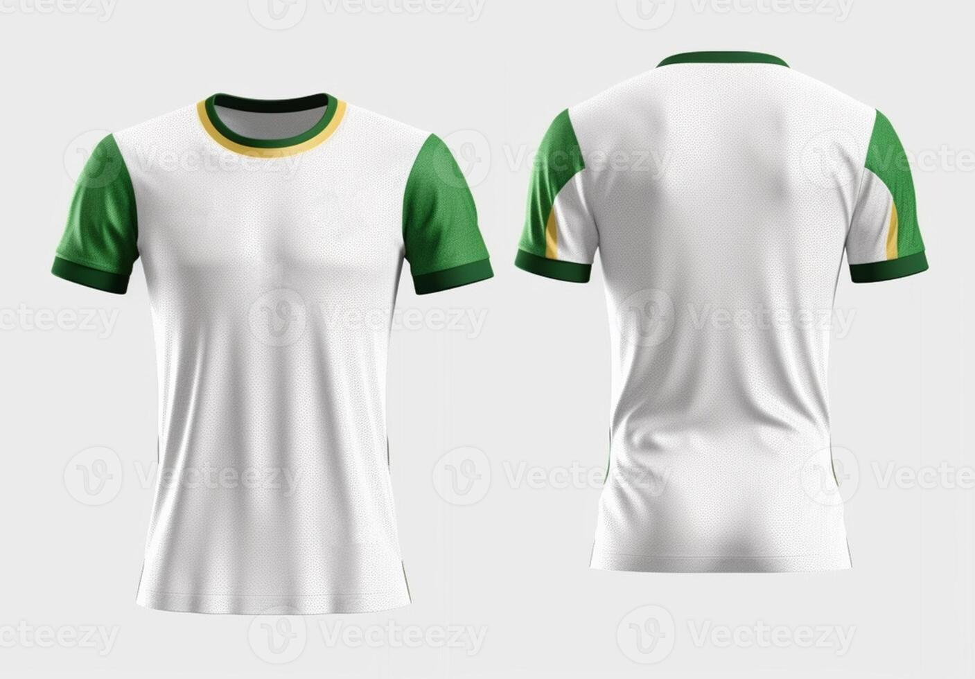 blanco y verde Deportes jersey Bosquejo, frente y espalda vista, generativo ai foto