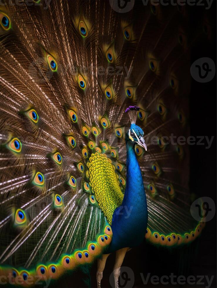 Detailed portrait of a beautiful peacock, photo