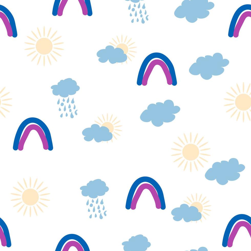 Rainbow, cloud, sun seamless pattern for newborns. Cute and delicate design for the youngest children vector