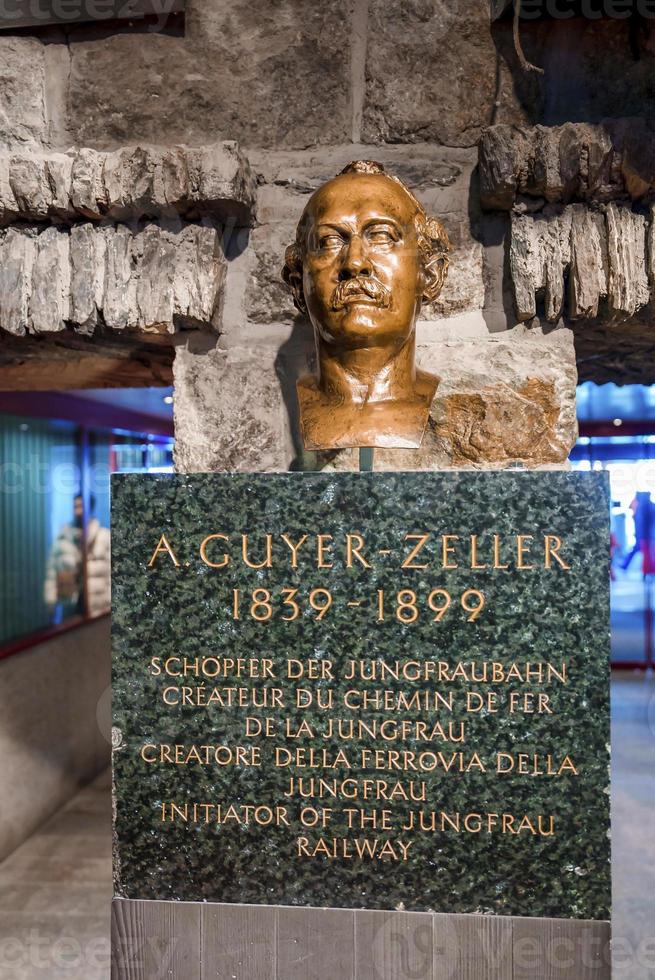 Adolph Guyer-Zeller statue with text in alps tunnel at Jungfrau railway photo