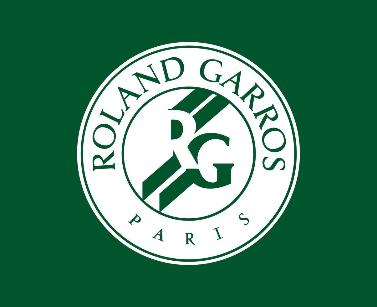 Roland Garros Tournament Logo Symbol White French Open Tennis Champion Design Vector Abstract Illustration With Green Background