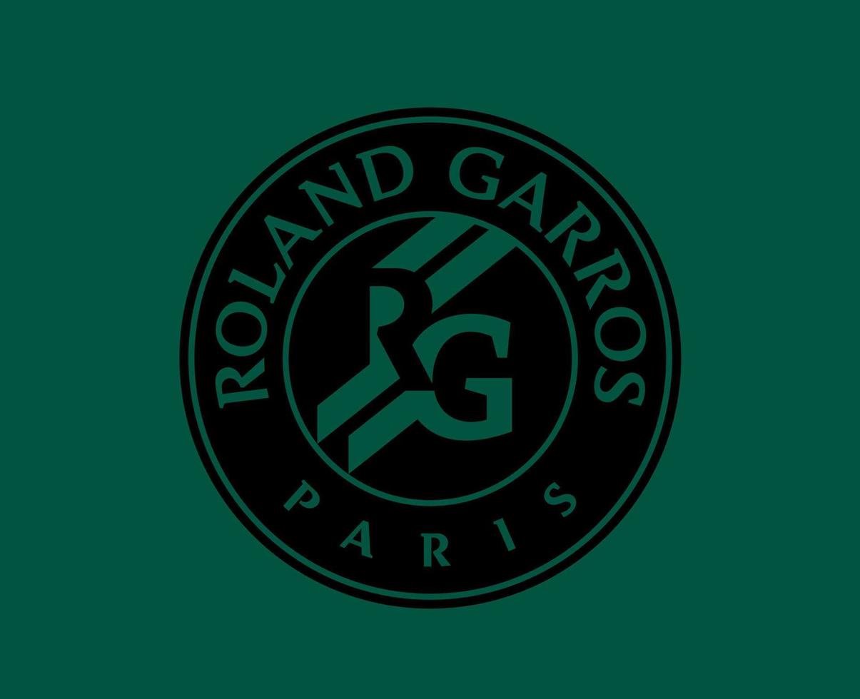 Roland Garros Tournament Symbol Logo Black French Open Tennis Champion Design Vector Abstract Illustration With Green Background