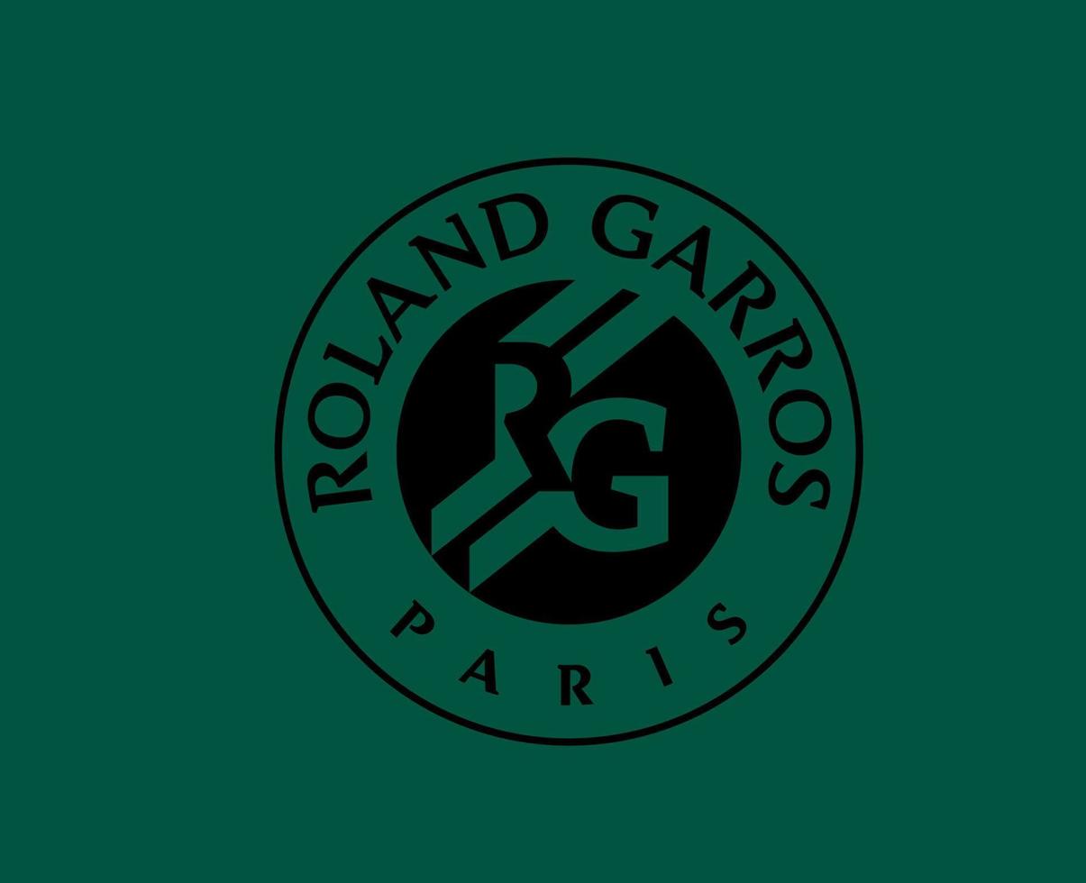Roland Garros Tournament Tennis Symbol Black French Open Logo Champion Design Vector Abstract Illustration With Green Background