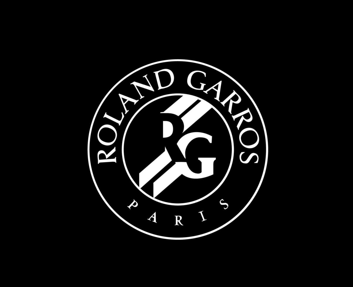 Roland Garros tournament Logo White French Open Tennis Champion Symbol Design Vector Abstract Illustration With Black Background