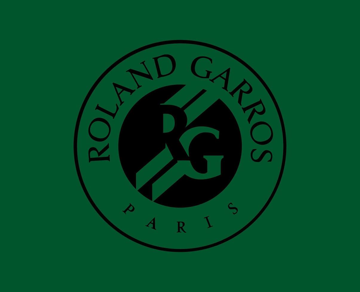 Roland Garros Tennis Symbol Black French Open Tournament Logo Champion Design Vector Abstract Illustration With Green Background