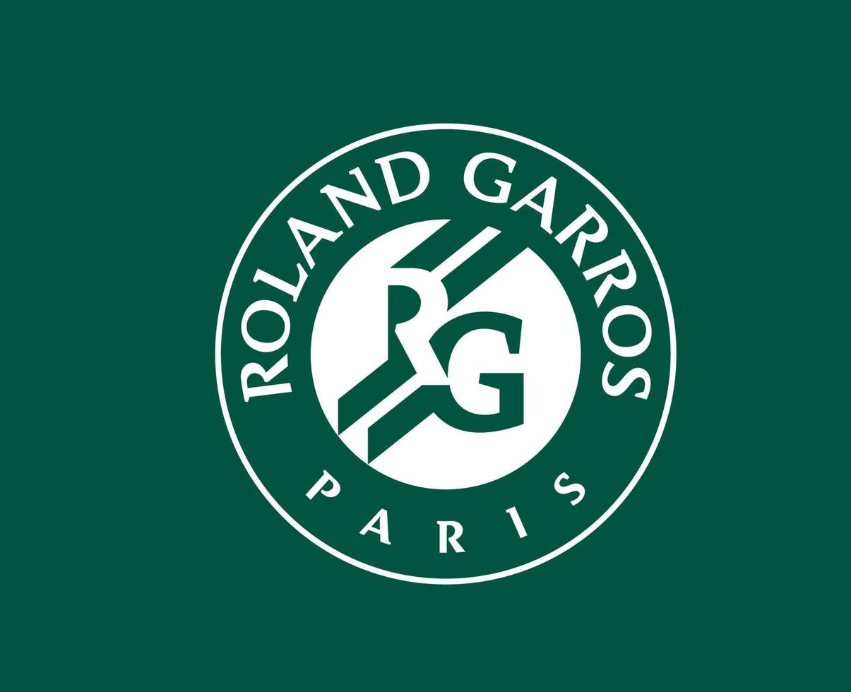 Roland Garros Tournament Tennis Symbol White French Open Logo Champion Design Vector Abstract Illustration With Green Background