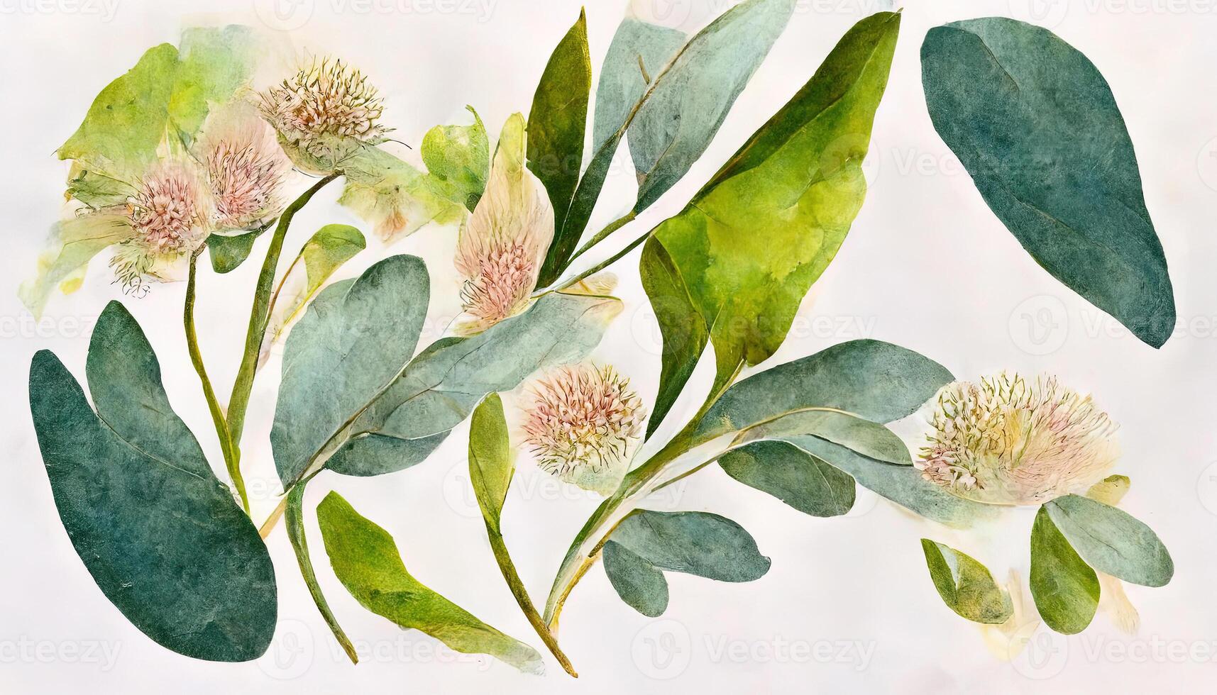 Elegant hand drawing eucalyptus leaves pattern. photo