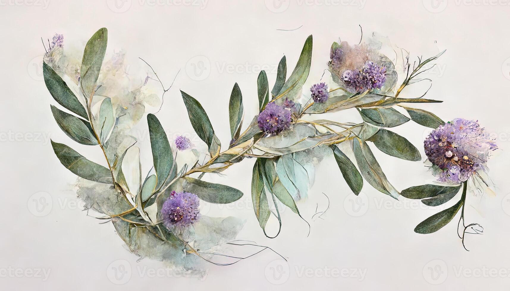 Watercolor wild flower seamless border. Repeating pattern. Daisy, calendula, lavender. photo