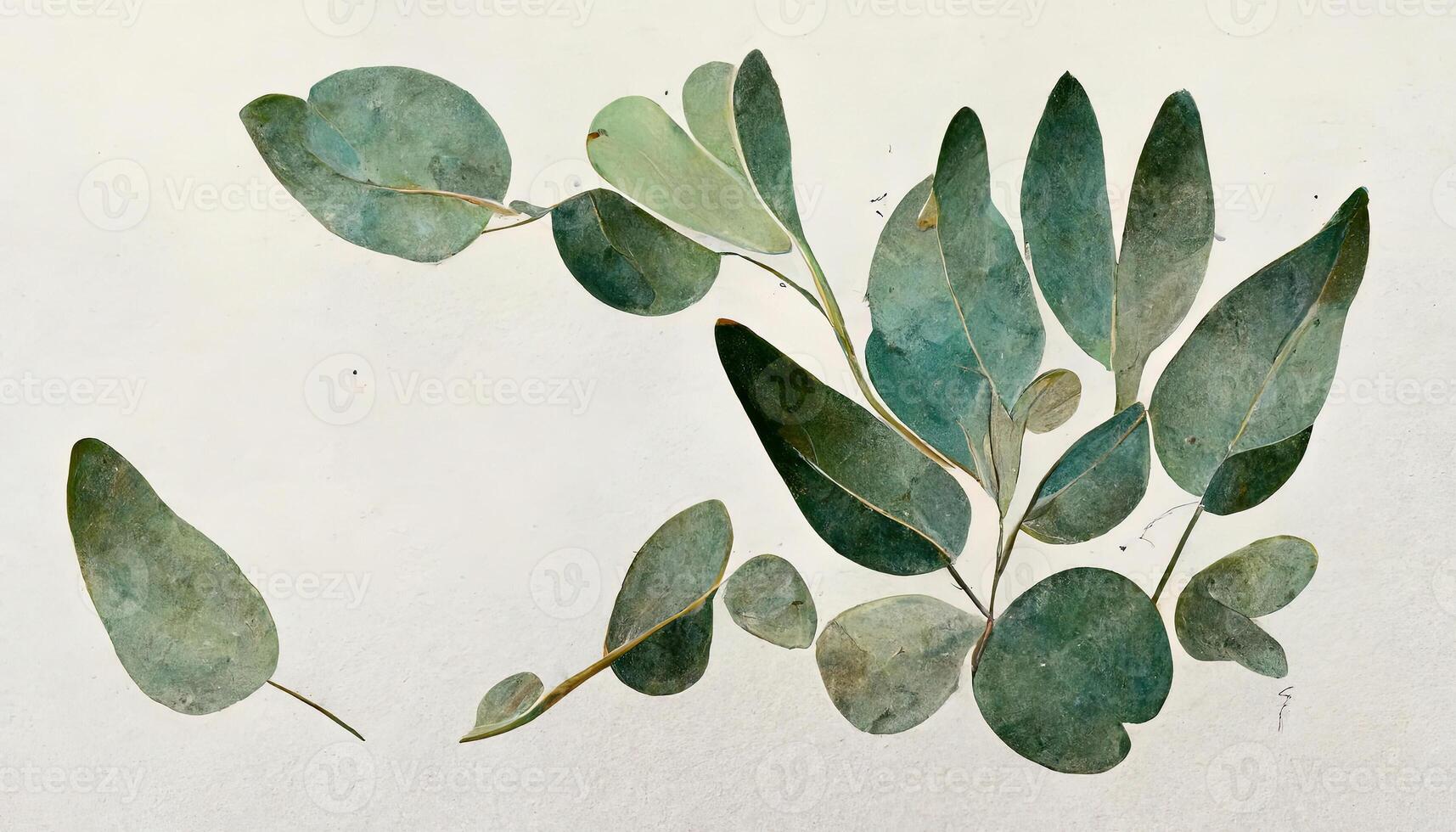 Set of separate parts and bring together to beautiful plant and leave in water colors. photo