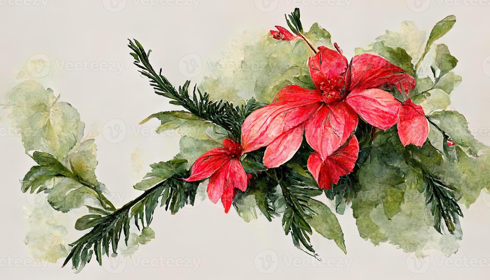 Watercolor Christmas plants set. Hand drawn winter bouquets isolated on white background. photo