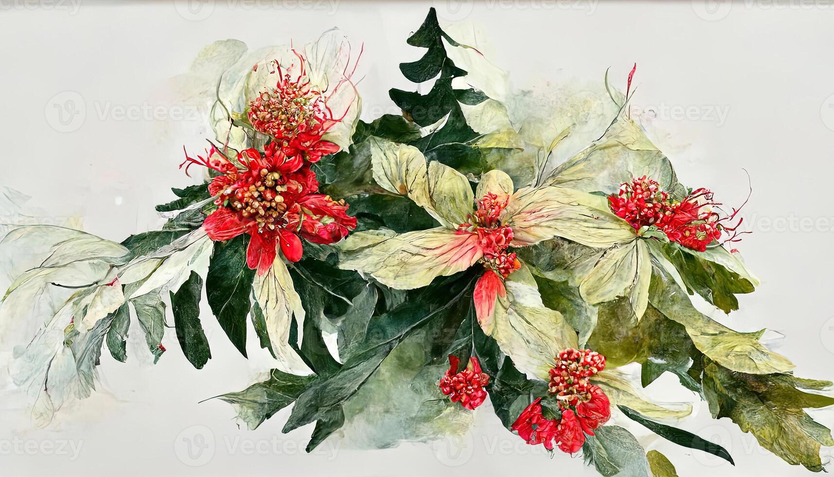 Attractive Christmas floral frame, Watercolor winter, Illustration isolated on white background. photo