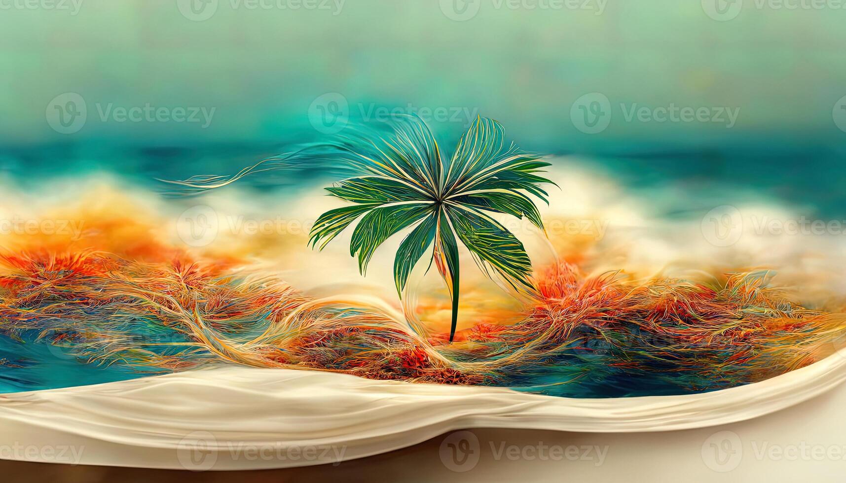 3d fondo de pantalla diseño con playa y palma arboles para fotomural generativo ai foto