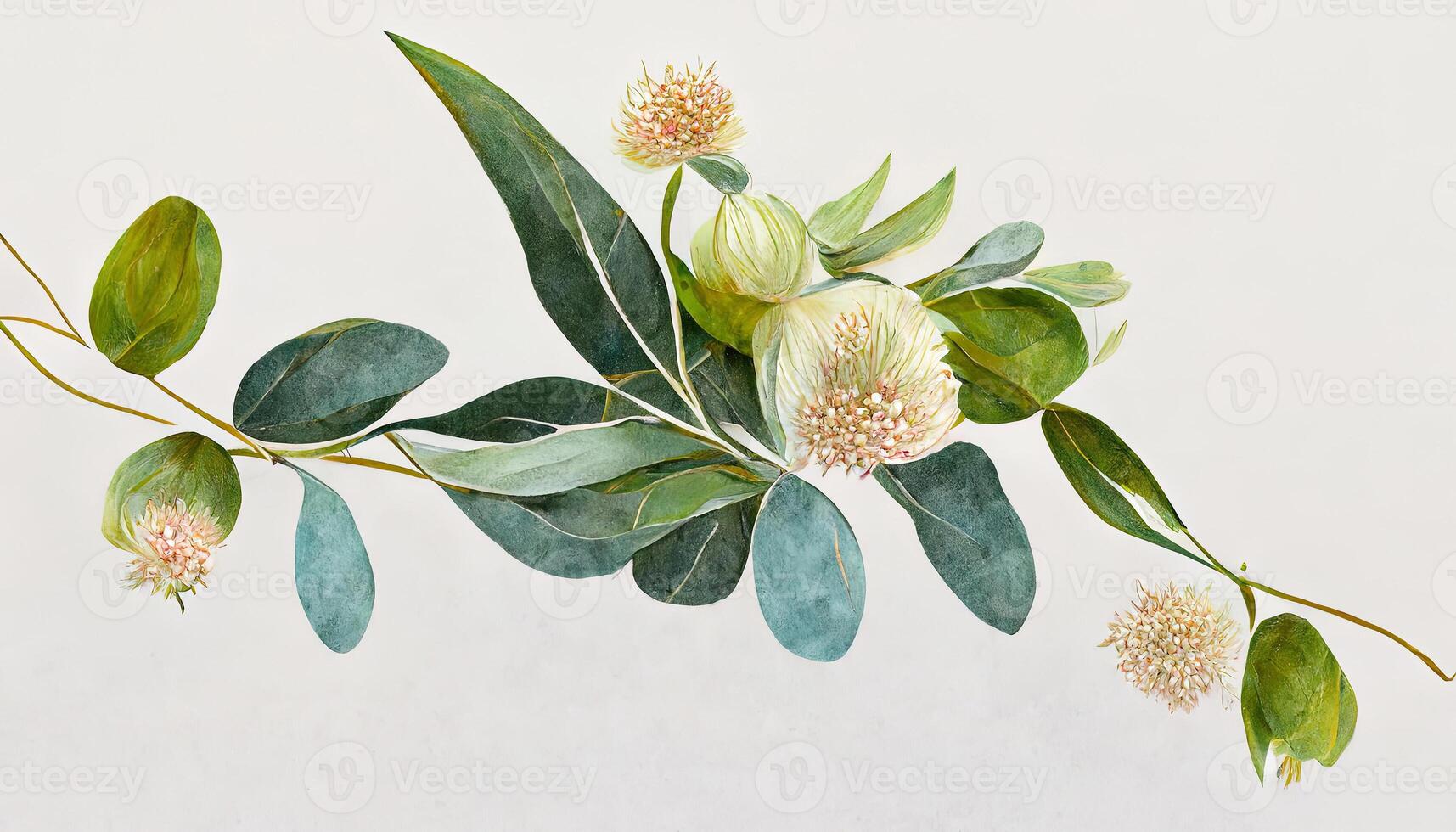 Foliage bouquet for wedding, stationery, invitations, cards. Illustration isolated on white background. photo