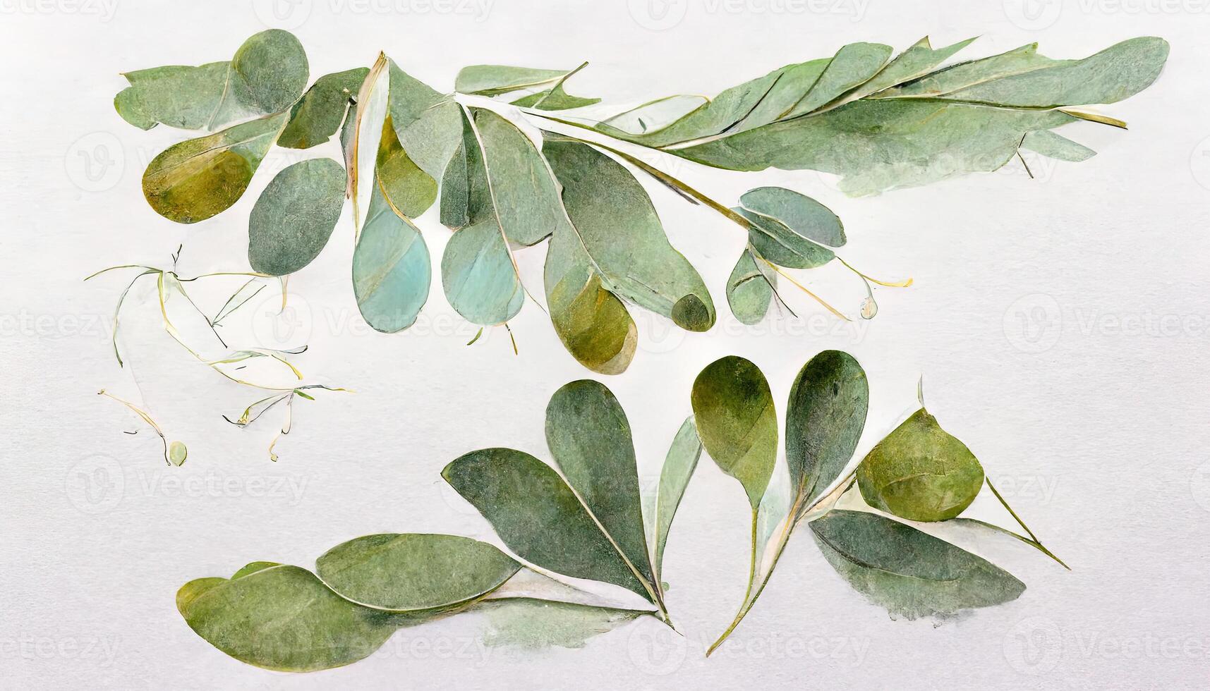 Golden frames with eucalyptus leaves isolated set. photo