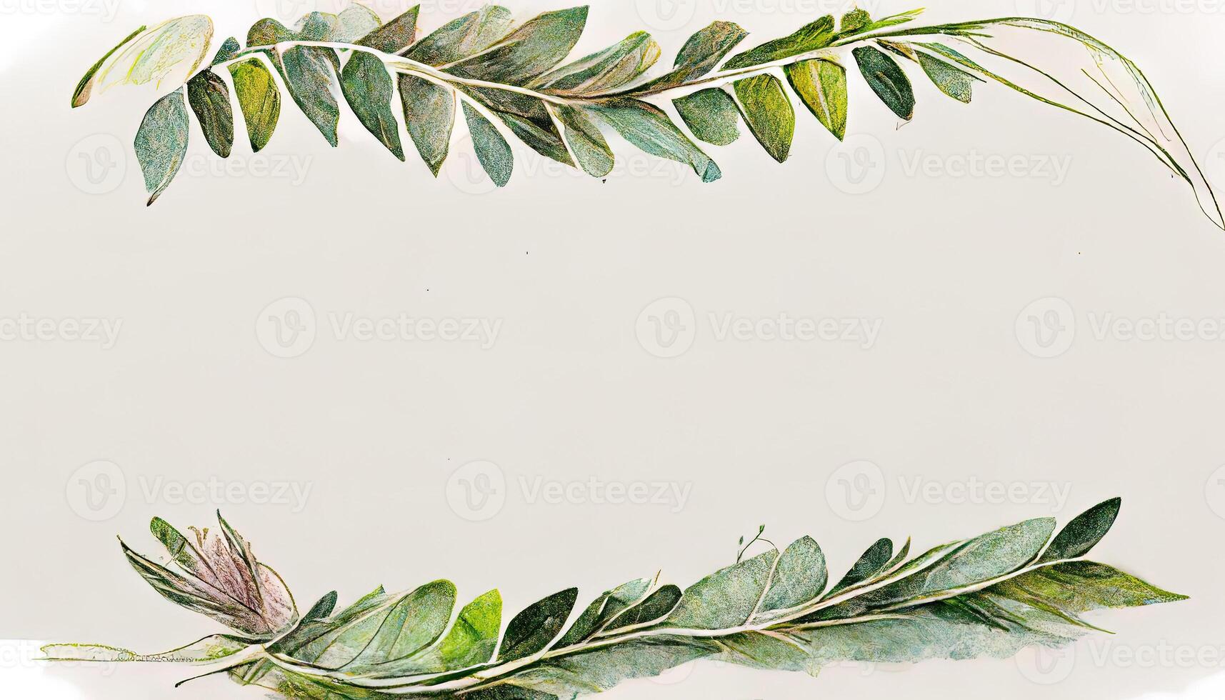 Attractive Eucalyptus leaves border, Watercolor illustration isolated on white, Greenery clipart for wedding. photo