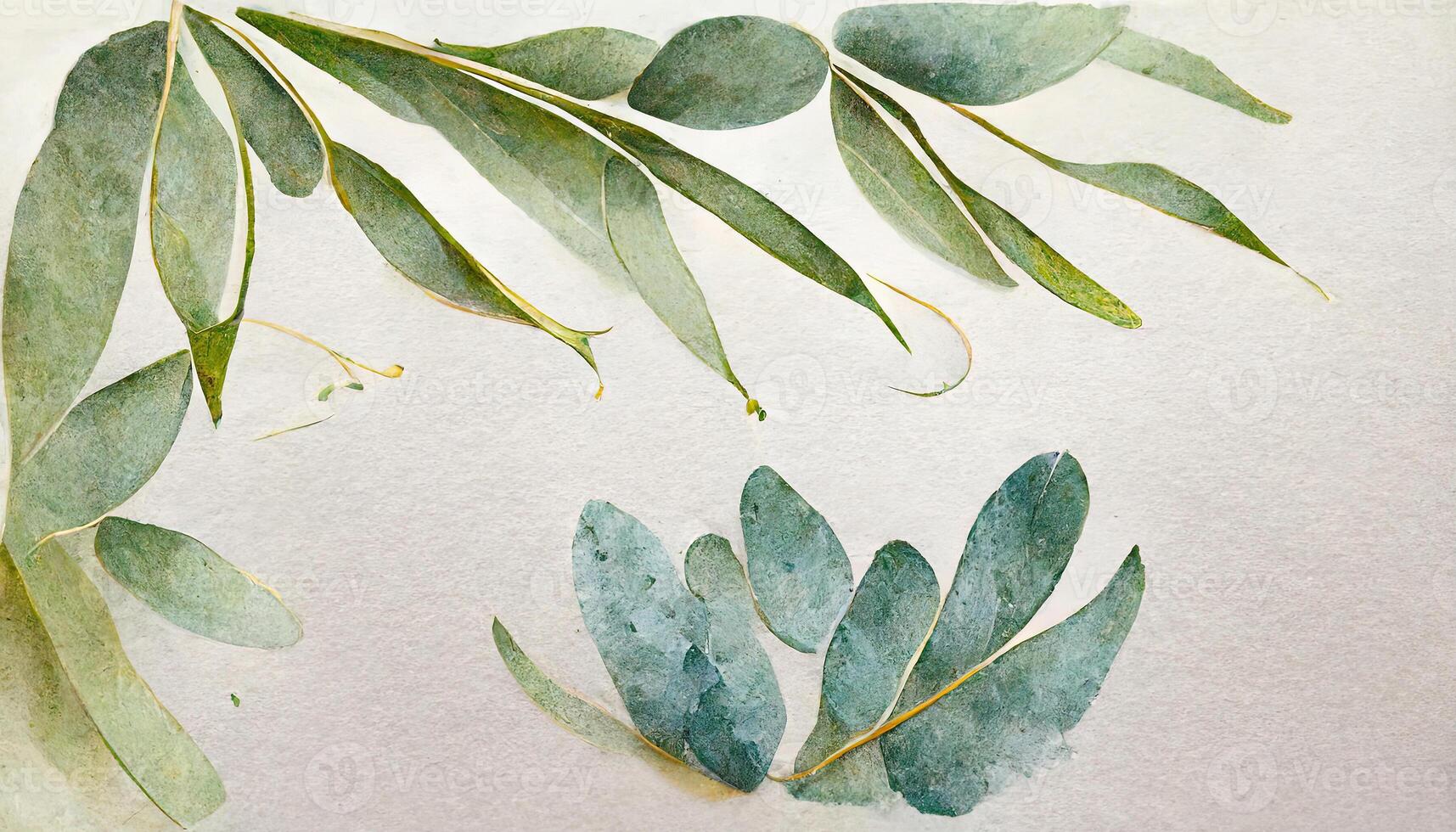 Eucalyptus leaves border, Watercolor illustration isolated on white, Greenery clipart for wedding. photo