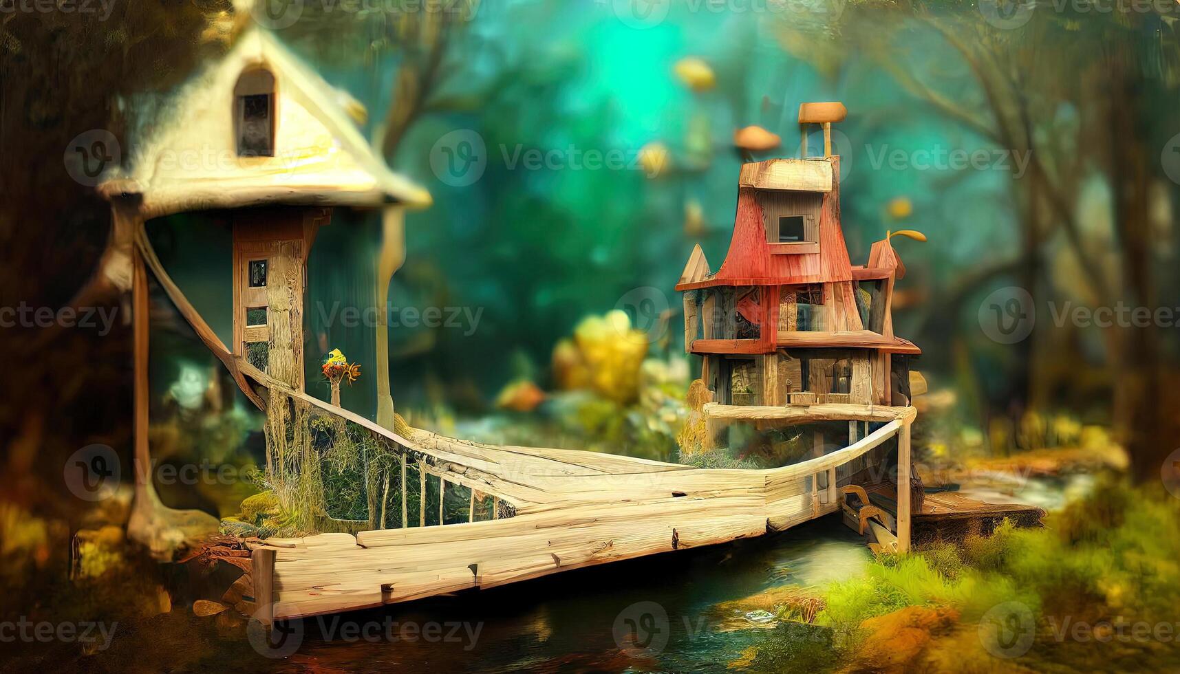 Fantasy tree house. fairytale fantasy landscape, tree house. 3d-render, raster illustration. photo