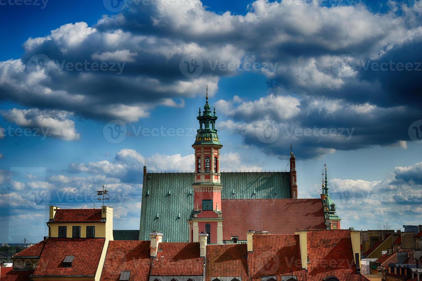 A view from above of the Warsaw old city and the surrounding buildings on a summer  day photo