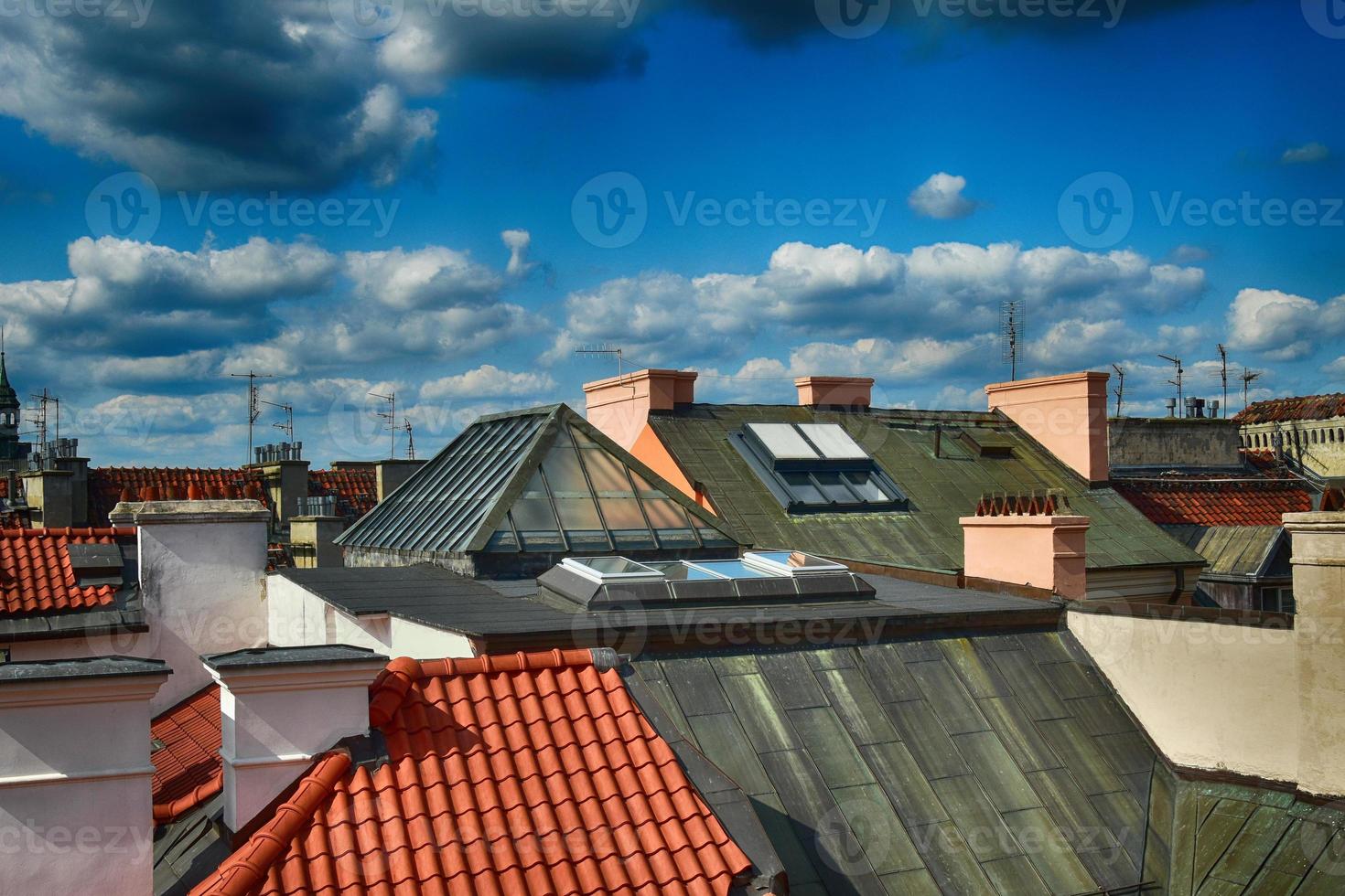 A view from above of the Warsaw old city and the surrounding buildings on a summer  day photo