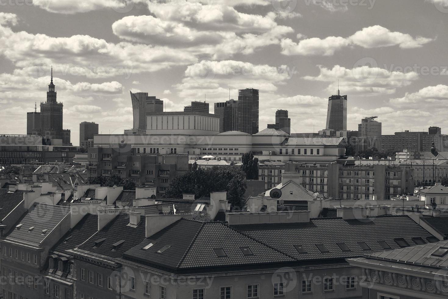 A view from above of the Warsaw old city and the surrounding buildings on a summer  day photo