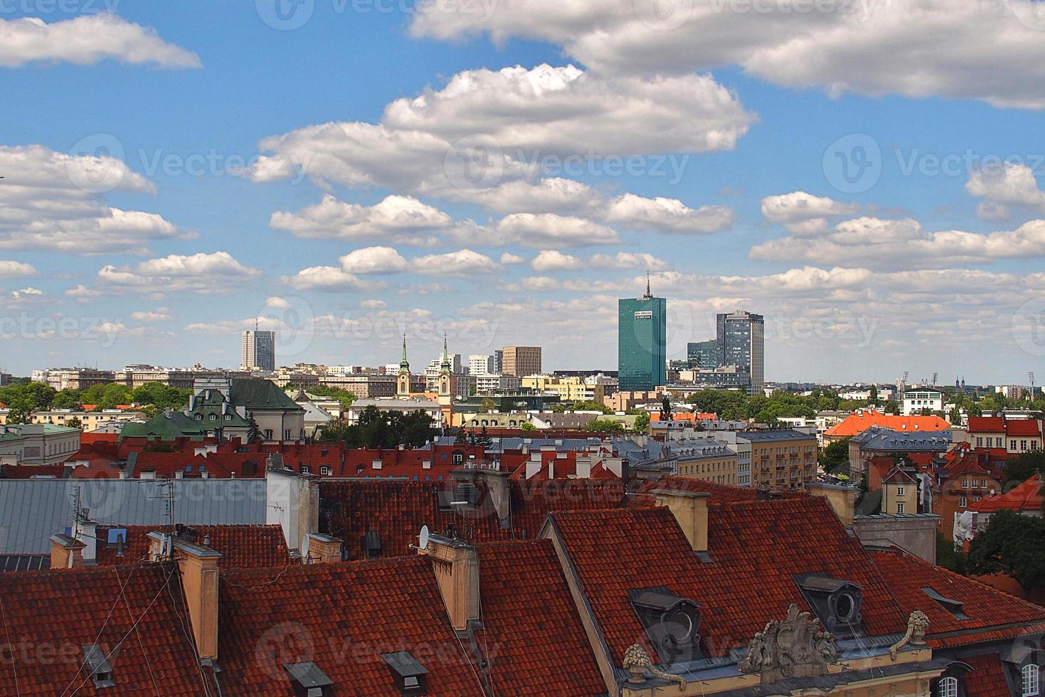 A view from above of the Warsaw old city and the surrounding buildings on a summer  day photo